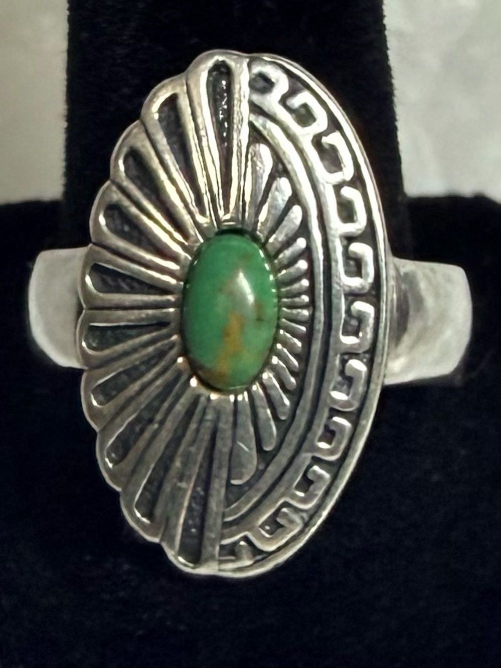 Carolyn Pollack Green Turquoise Sterling Silver Sunburst Ring - Size 9